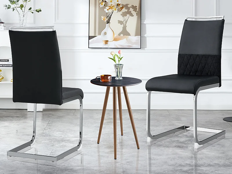 Lot de 2 chaises de salle à manger - Lin et cuir PU - Pièds en métal - Noir et gris - BLITZ