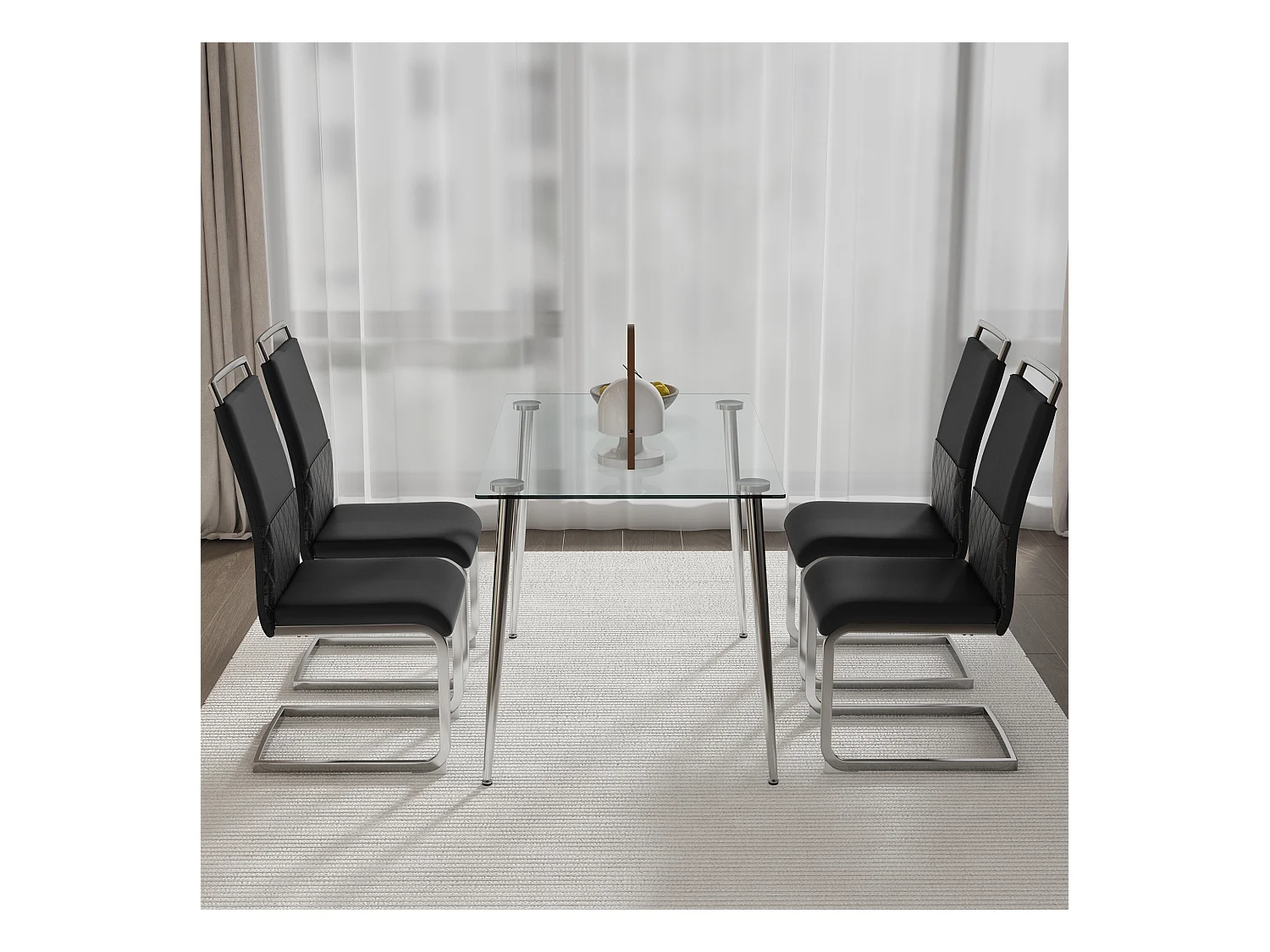 Lot de 6 chaises de salle à manger - Lin et cuir PU - Pièds en métal - Noir et gris - BLITZ