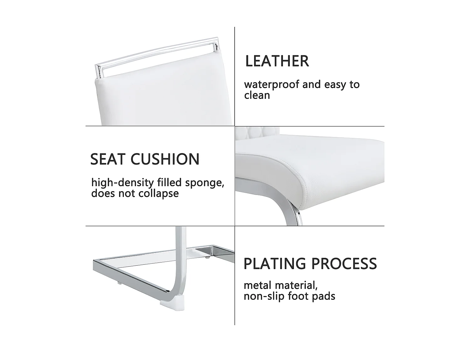 Lot de 4 chaises de salle à manger - Lin et cuir PU - Pièds en métal - Blanc - BLITZ