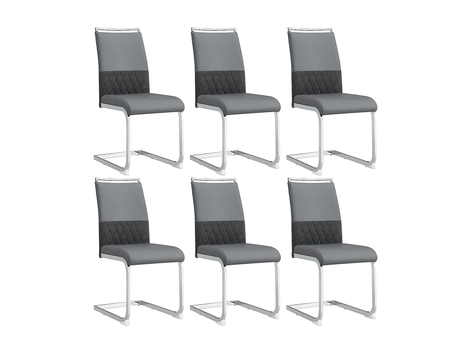 Lot de 6 chaises de salle à manger - Lin et cuir PU - Pièds en métal - Gris - BLITZ