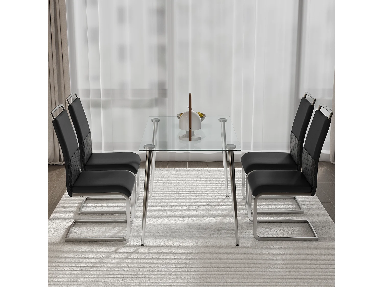 Lot de 4 chaises de salle à manger - Lin et cuir PU - Pièds en métal - Noir et gris - BLITZ