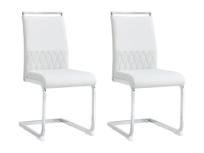 Lot de 2 chaises de salle à manger - Lin et cuir PU - Pièds en métal - Blanc - BLITZ