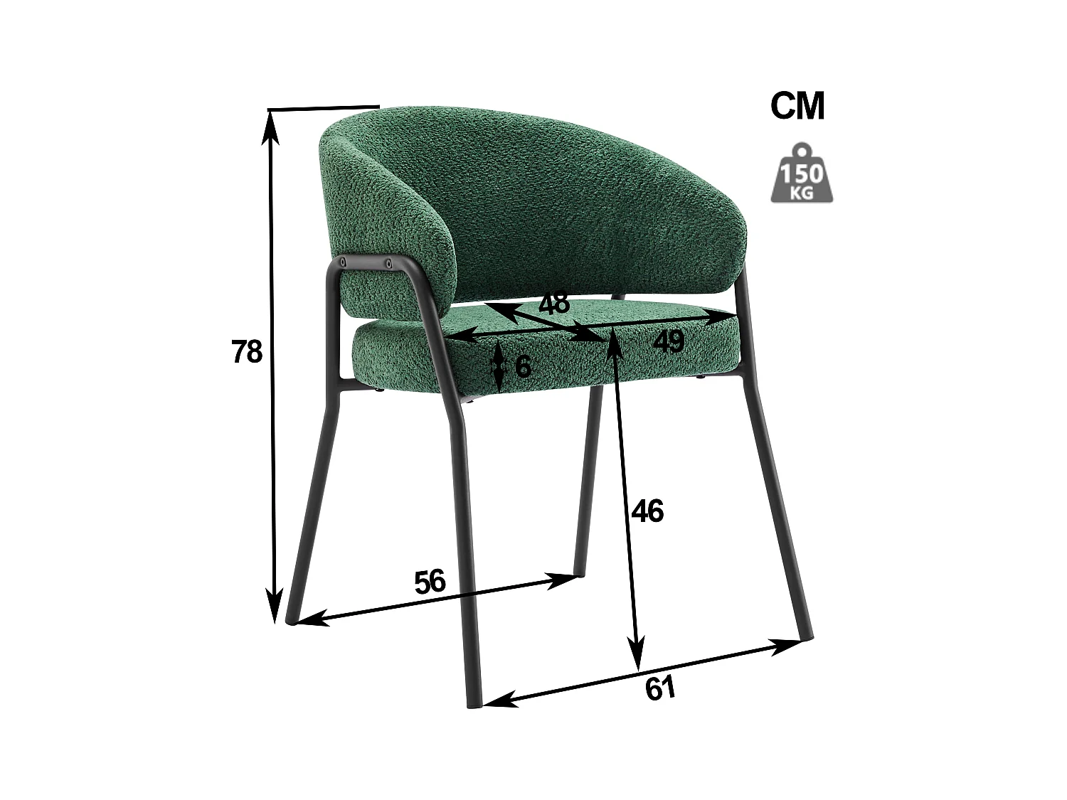 Lot de 4 Chaises, Chaises de salle à manger, Chaises de maquillage - Velours et métal - Vert foncé - BLITZ