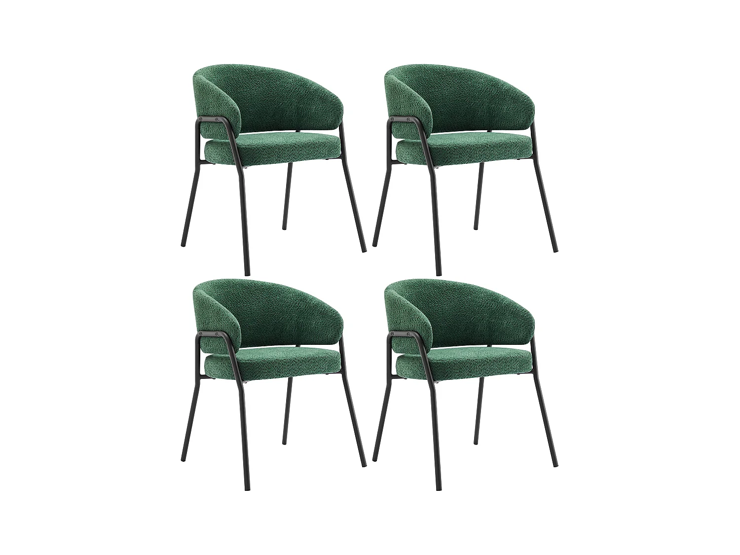 Lot de 4 Chaises, Chaises de salle à manger, Chaises de maquillage - Velours et métal - Vert foncé - BLITZ