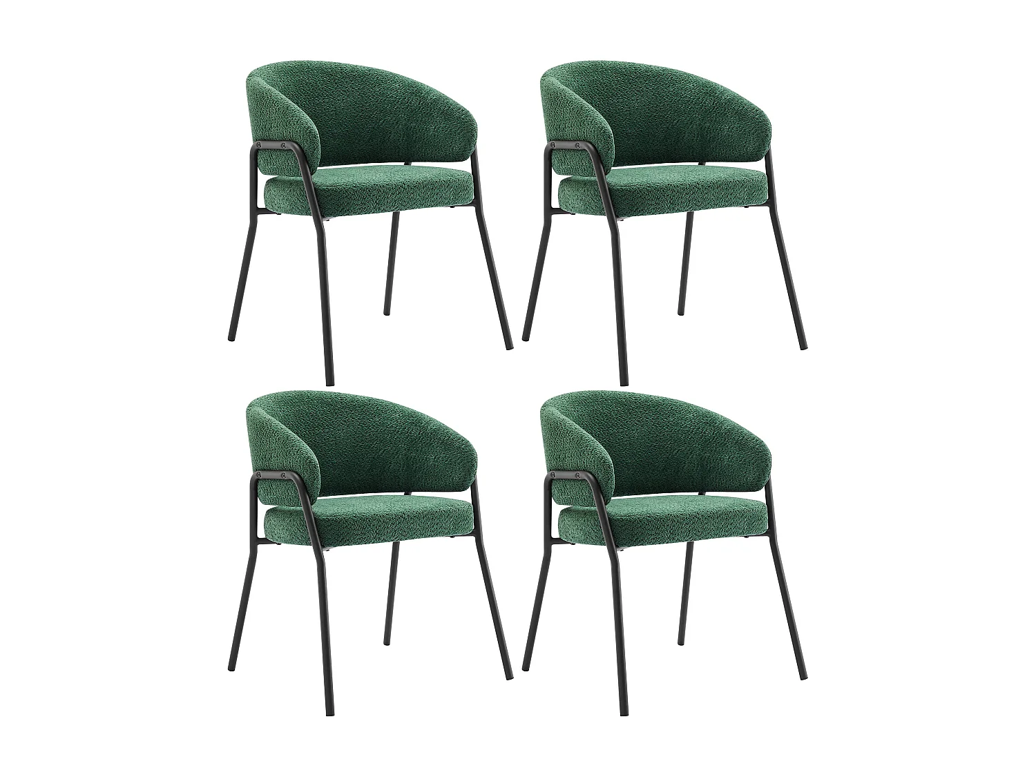 Lot de 4 Chaises, Chaises de salle à manger, Chaises de maquillage - Velours et métal - Vert foncé - BLITZ