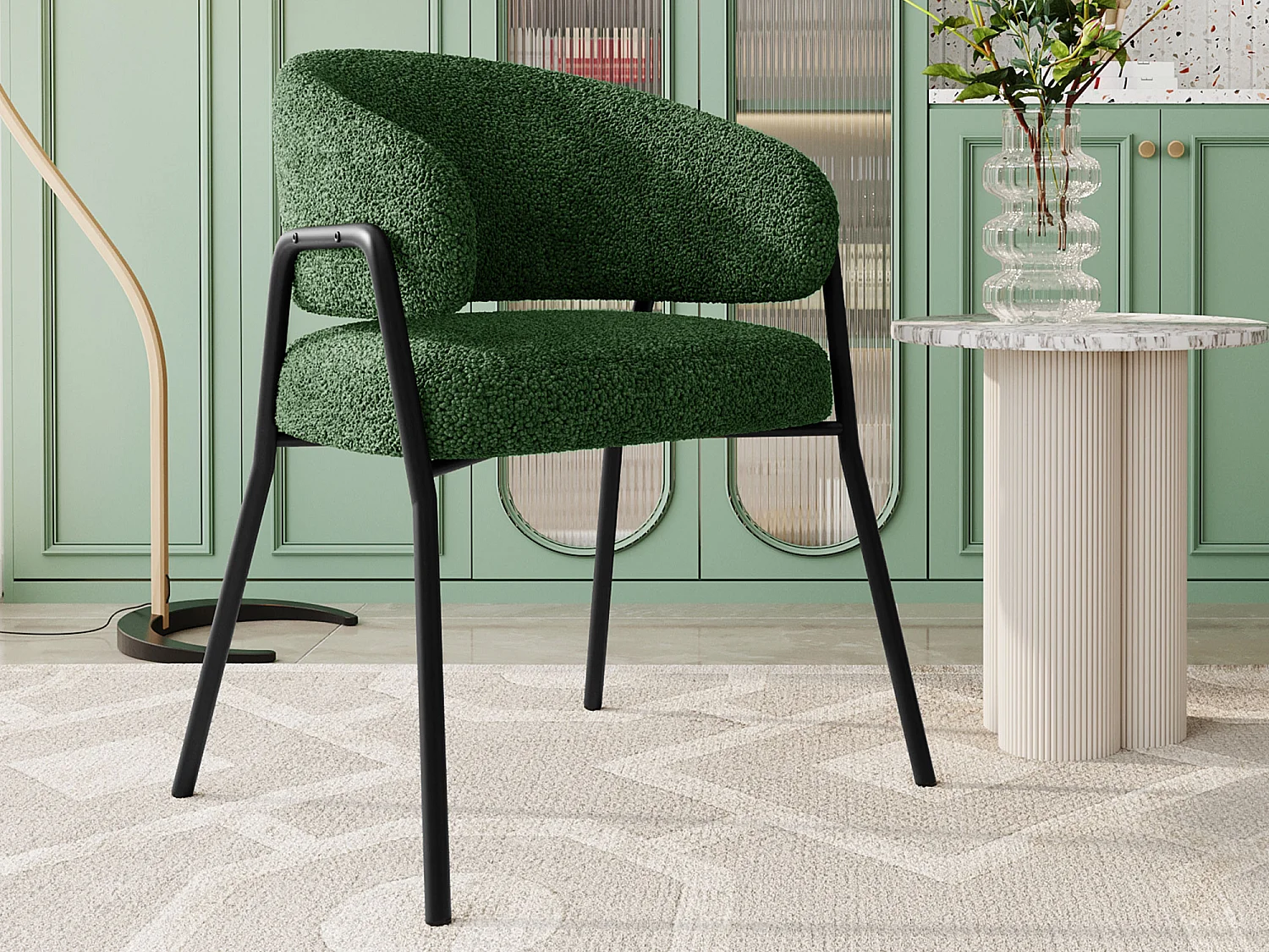 Chaise, Chaise de salle à manger, Chaises de maquillage - Velours et métal - Vert foncé - BLITZ