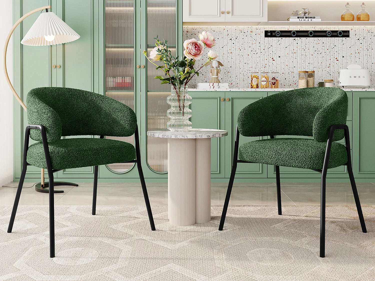 Lot de 2 Chaises, Chaises de salle à manger, Chaises de maquillage - Velours et métal - Vert foncé - BLITZ