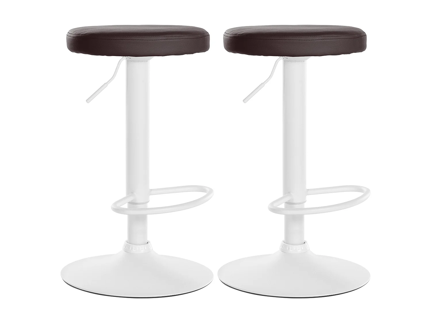 Lot de 2  Tabouret de bar - Similicuir & Métal blanc mat - Marron - Ponte
