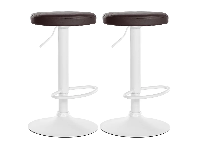 Lot de 2  Tabouret de bar - Similicuir & Métal blanc mat - Marron - Ponte