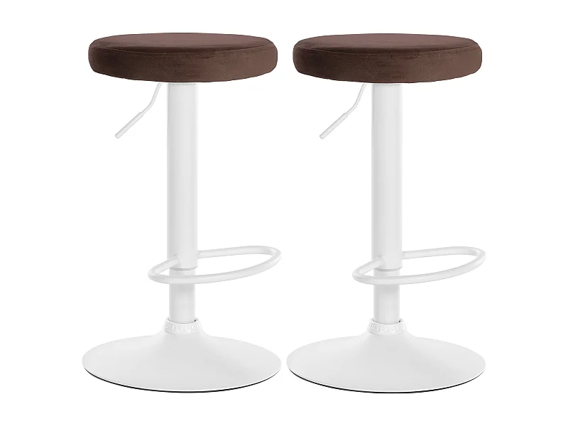 Lot de 2  Tabouret de bar - Velours & Métal blanc mat - Marron - Ponte