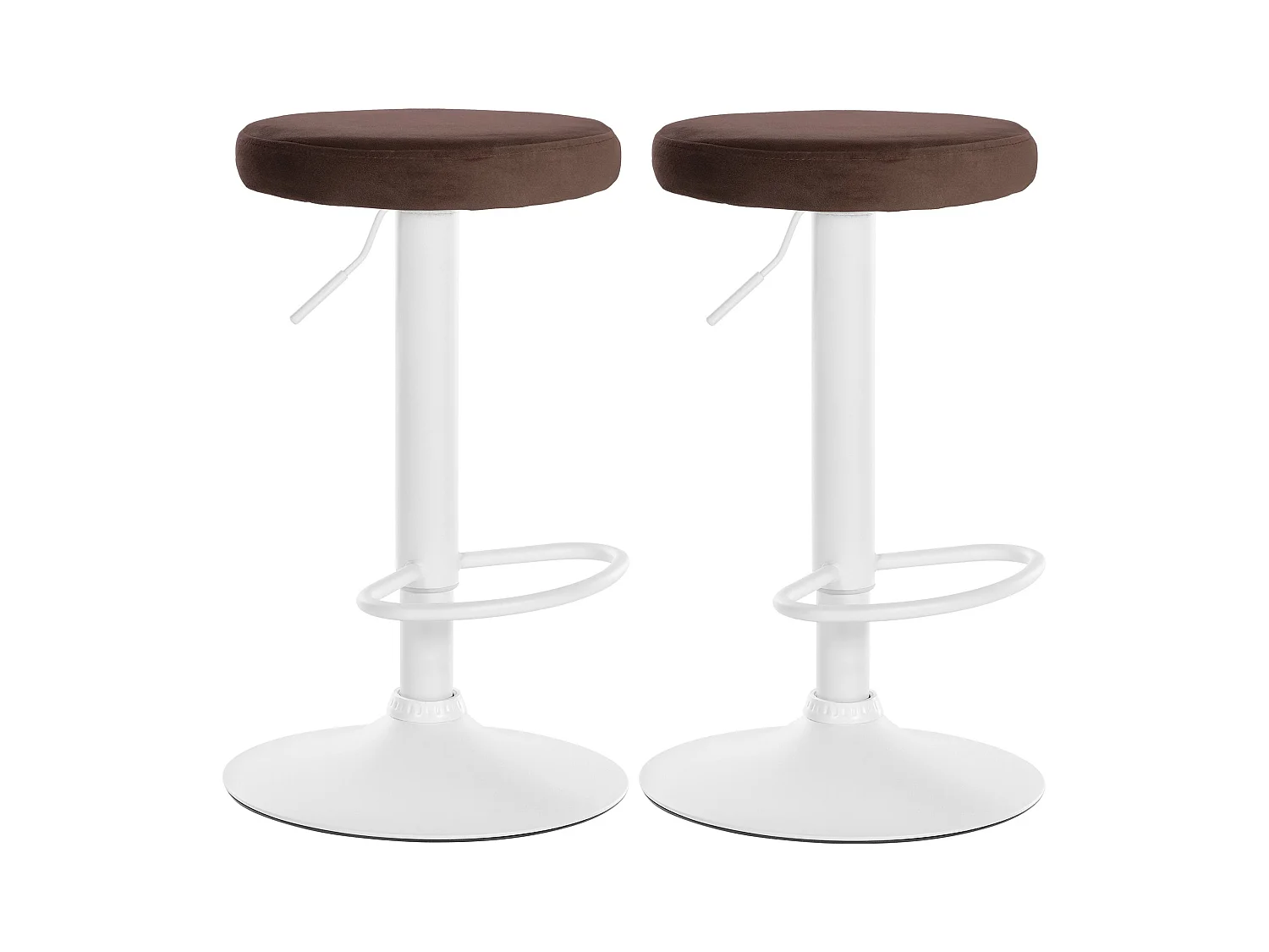 Lot de 2  Tabouret de bar - Velours & Métal blanc mat - Marron - Ponte