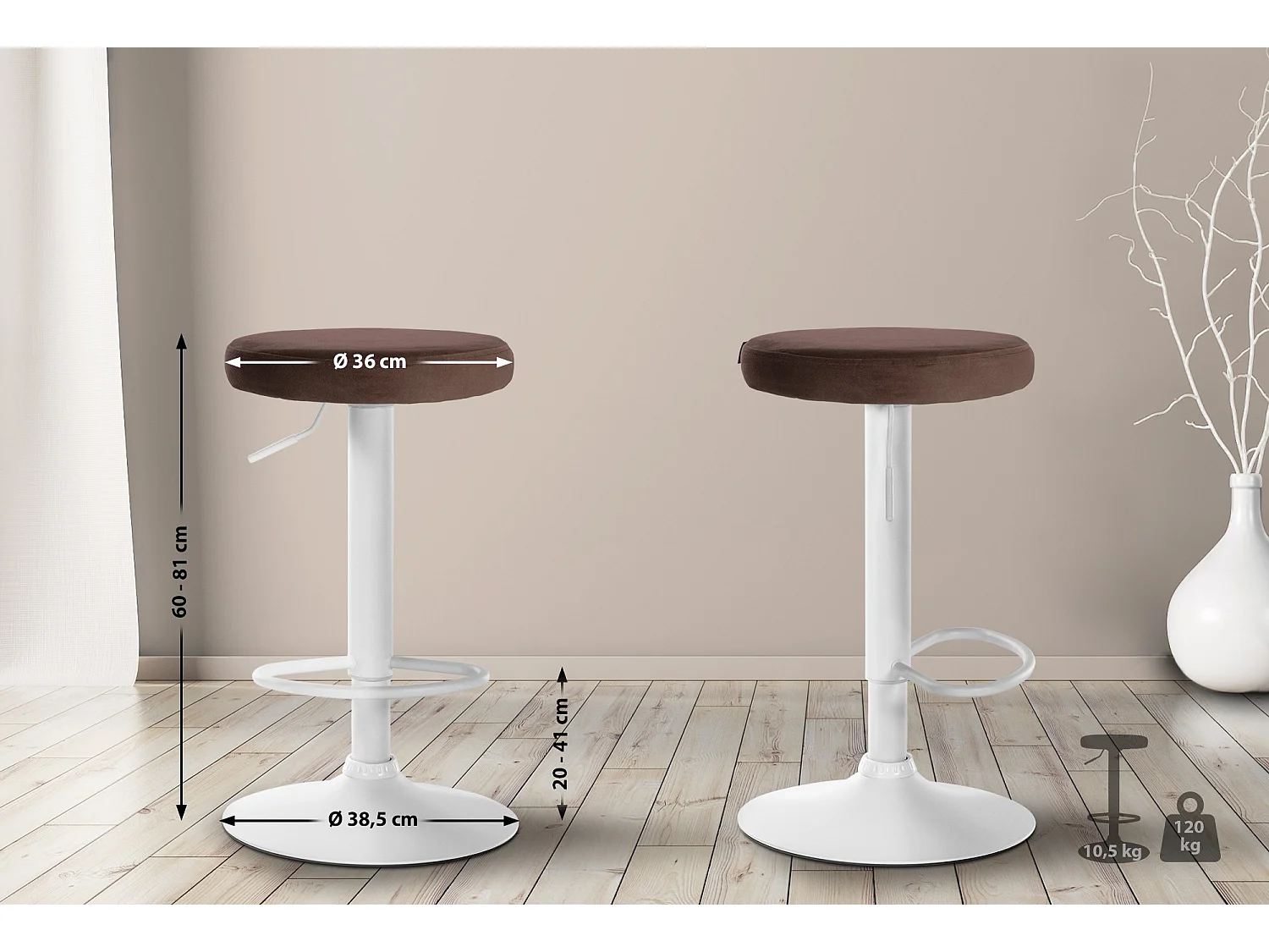 Tabouret de bar - Velours & Blanc - Marron - Ponte