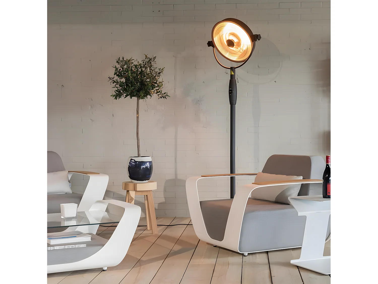 Staande terrasverwarmer Retro Sphere 2100 W halogeen zwart RSS16