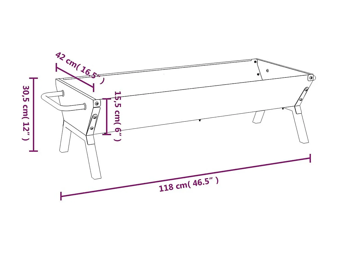 Tabuleiro de churrasco 118x42x30,5 cm aço inoxidável prateado