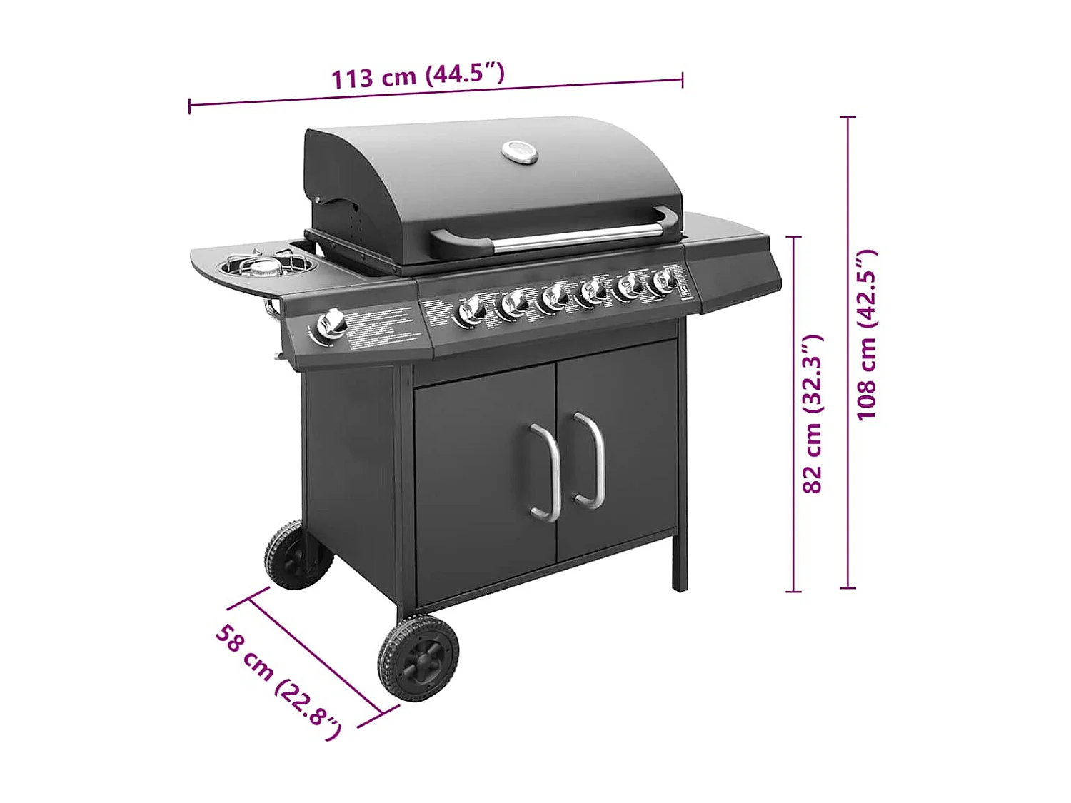 Barbecue e Griglia a Gas 6+1 Fornelli Nero