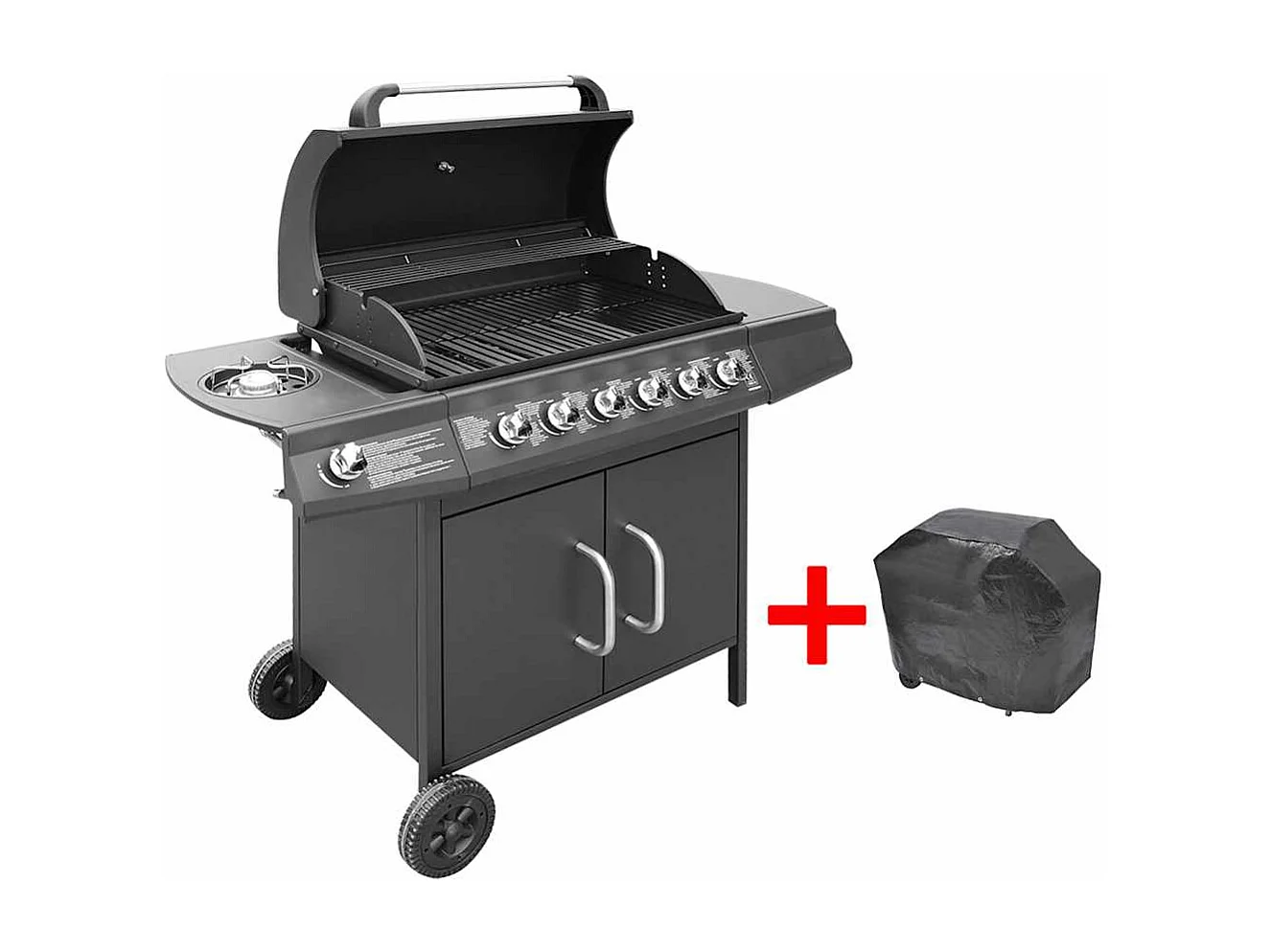 Barbecue à gaz 6 + 1 zone de cuisson Noir