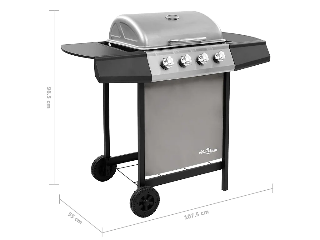 Griglia Barbecue a Gas con 4 Bruciatori Nero e Argento