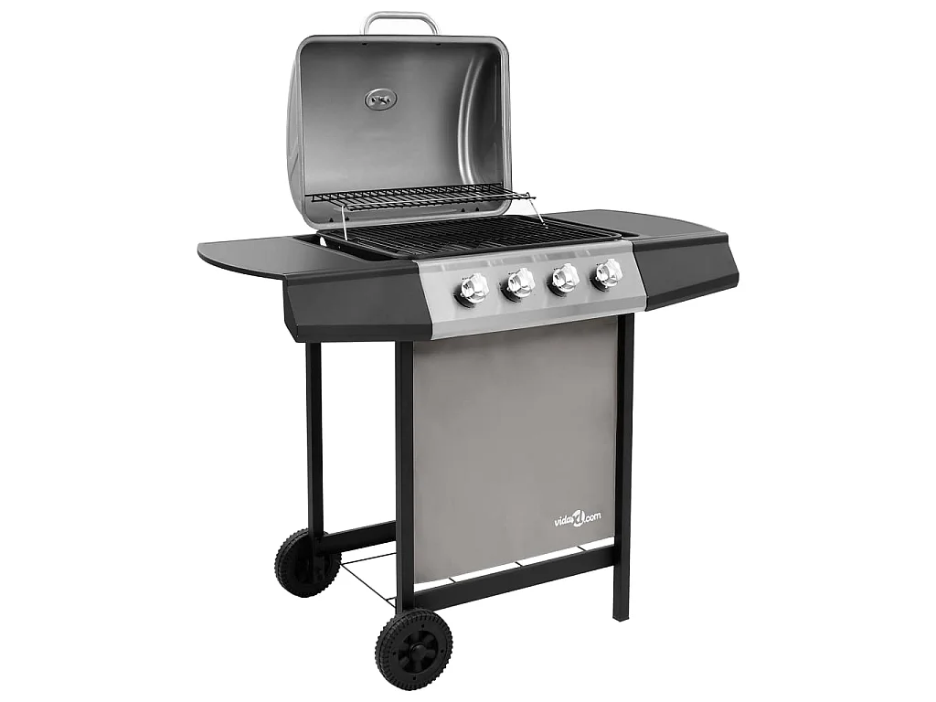 Griglia Barbecue a Gas con 4 Bruciatori Nero e Argento