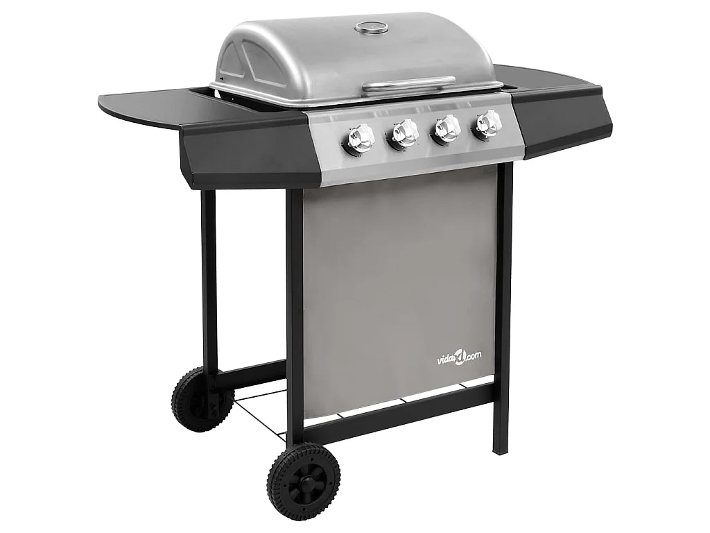 Griglia Barbecue a Gas con 4 Bruciatori Nero e Argento