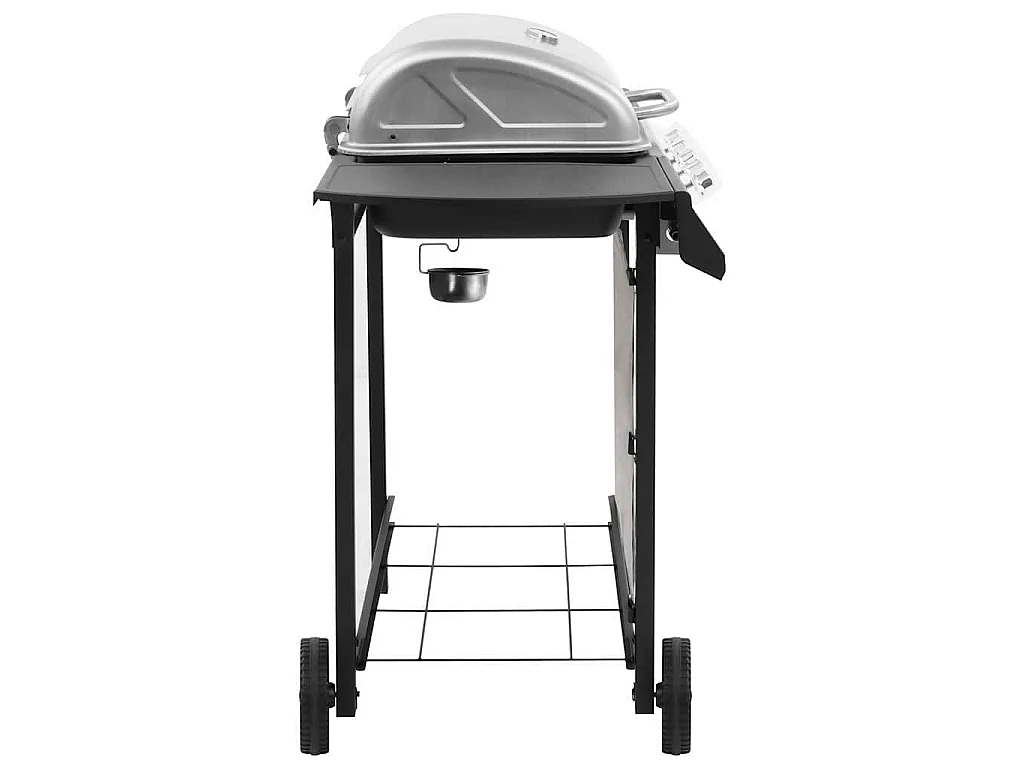 Barbacoa de gas de 4 quemadores en negro y plateado con termómetro integrado y funda protectora