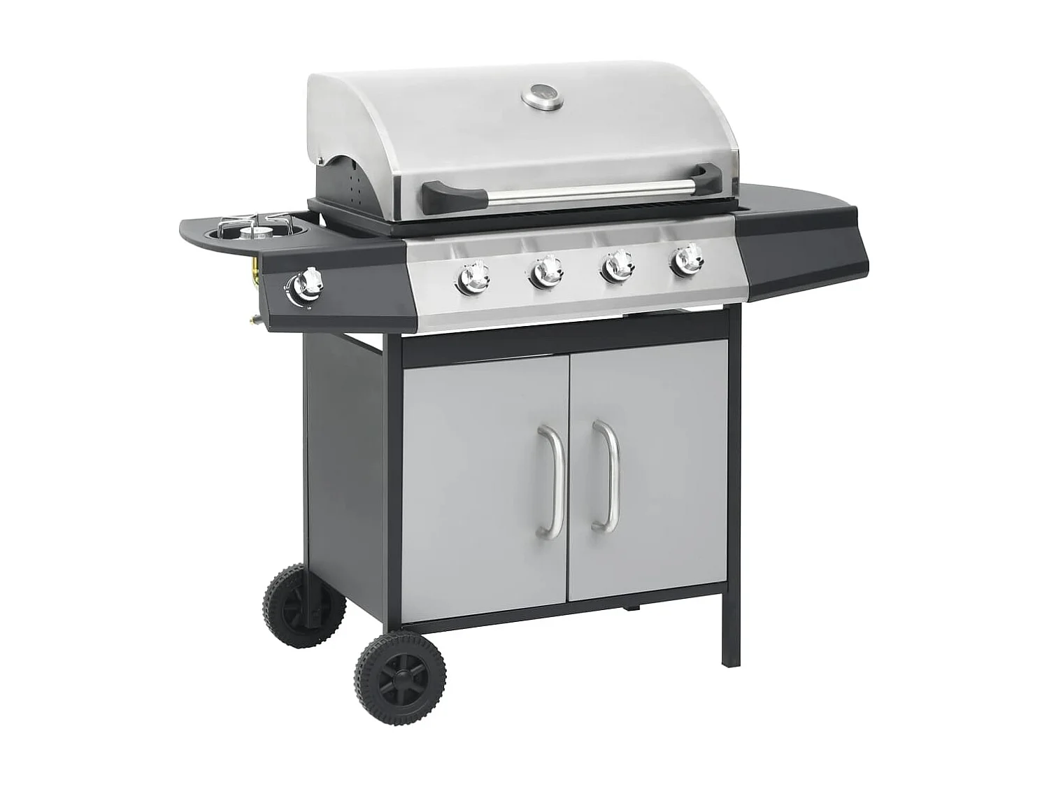 Gasbarbecue 4+1 kookzone staal en roestvrij staal zwart zilver