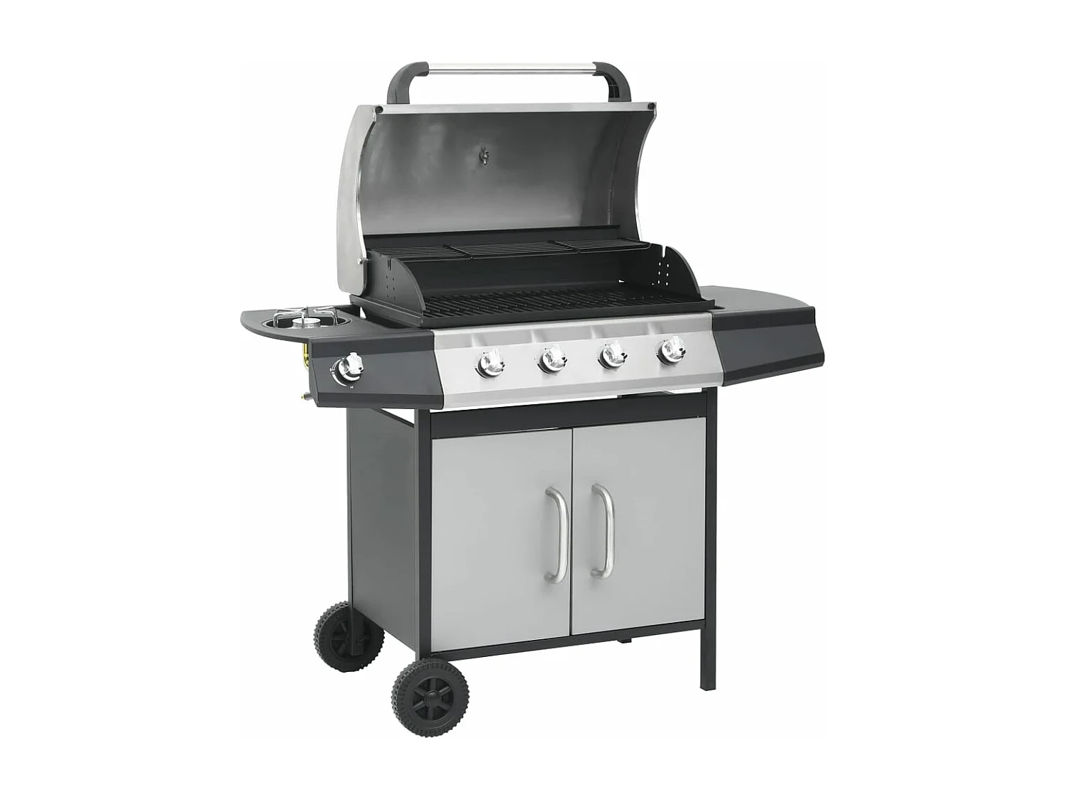 Gasgrill 4+1 Flammen Schwarz und Silbern Stahl & Edelstahl