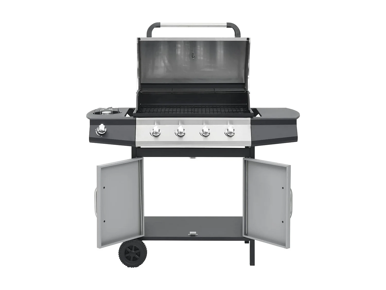 Gasgrill 4+1 Flammen Schwarz und Silbern Stahl & Edelstahl