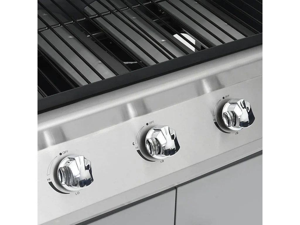 Gasgrill 4+1 Flammen Schwarz und Silbern Stahl & Edelstahl
