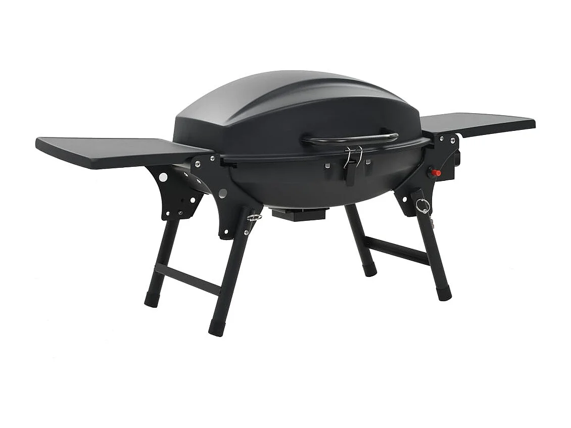 Churrasqueira a gás portátil com zona de cozimento em aço inoxidável revestido a pó - Preto