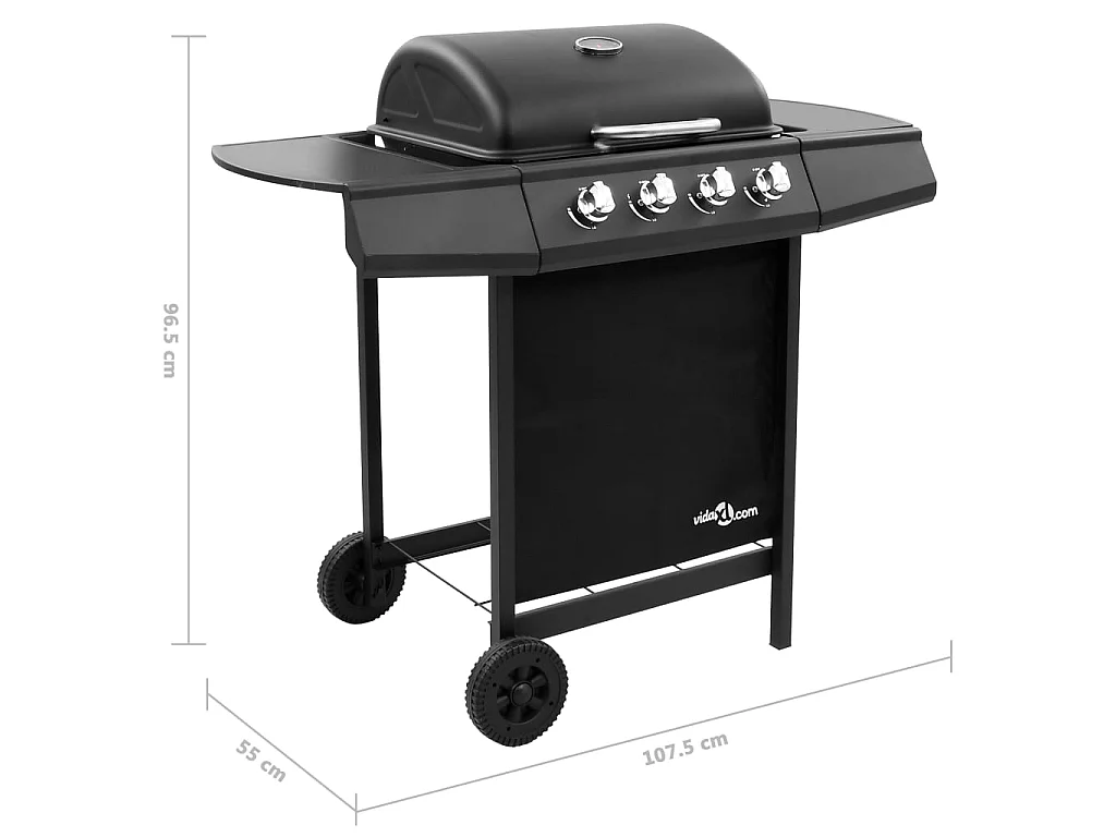 Barbecue gril à gaz avec 4 brûleurs Noir