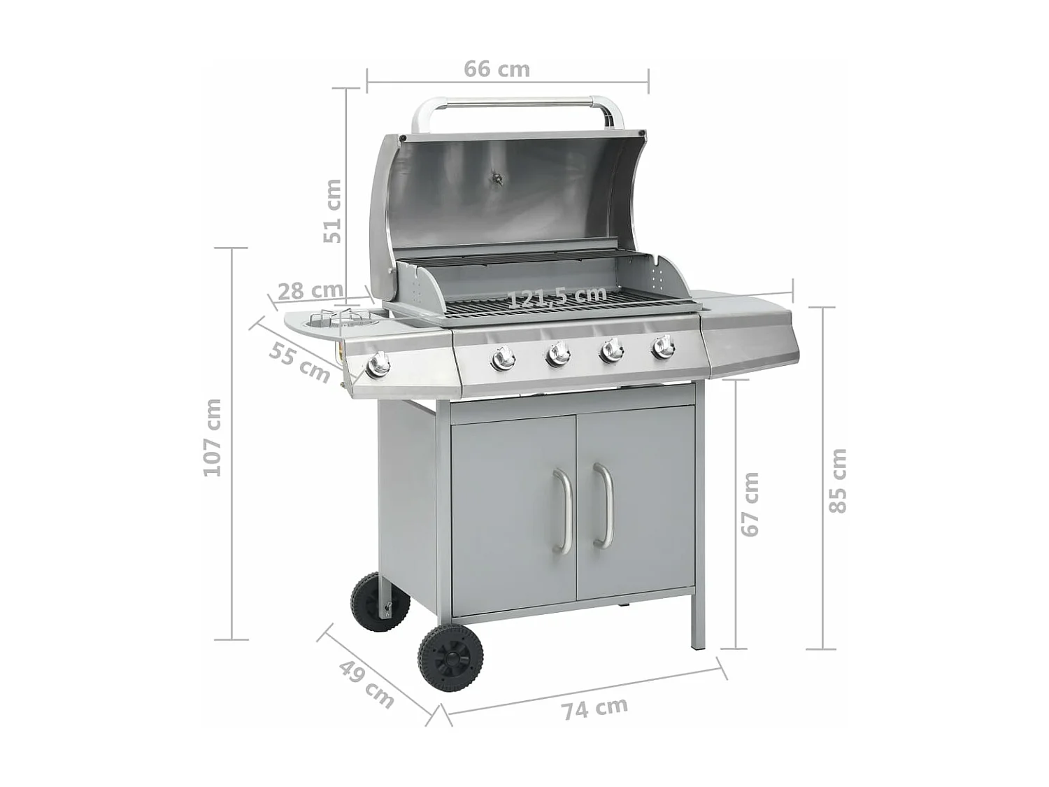 Gasbarbecue 4+1 kookzone roestvrij staal zilverkleurig