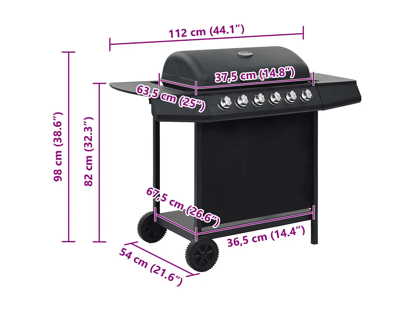 Barbecue Griglia a Gas con 6 Fornelli Acciaio Nero