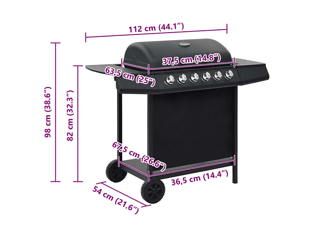 Barbecue au gaz avec 6 zones de cuisson Acier Noir