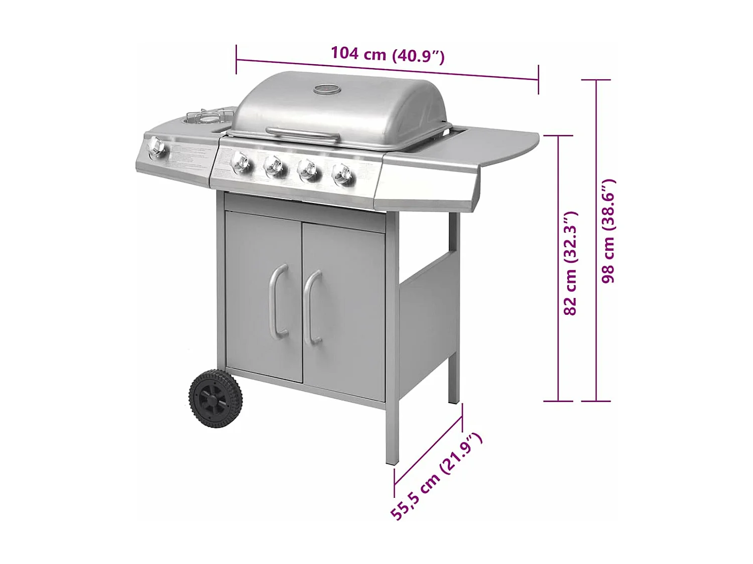 Gasbarbecue 4+1 kookzone zilver