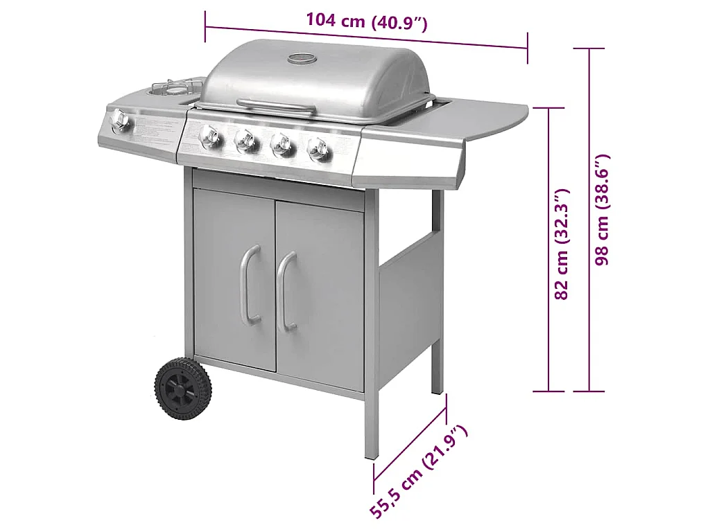 Griglia Barbecue a Gas 4+1 Fornelli Argento
