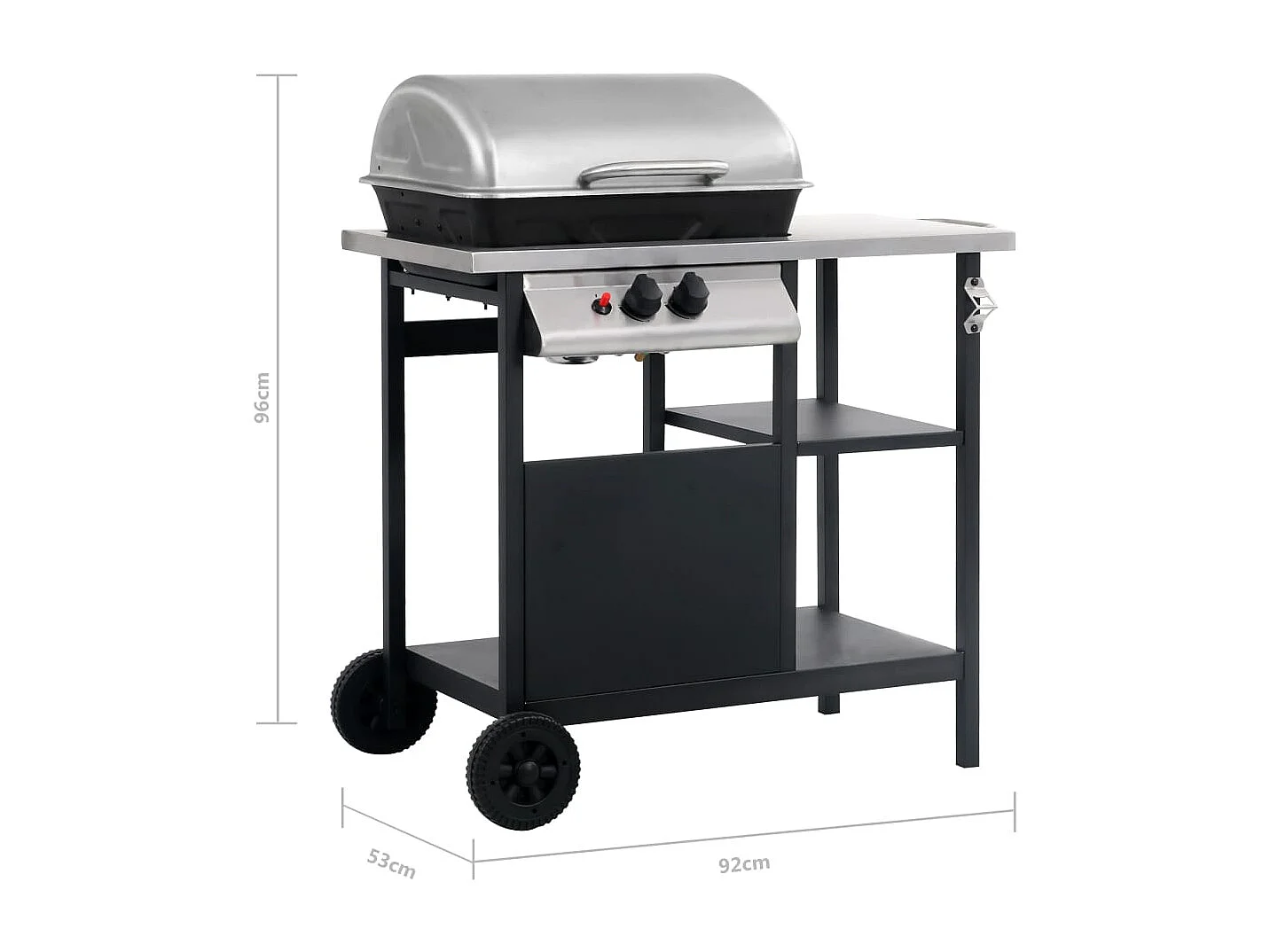 Barbecue à gaz avec tablette à 3 couches Noir et argenté