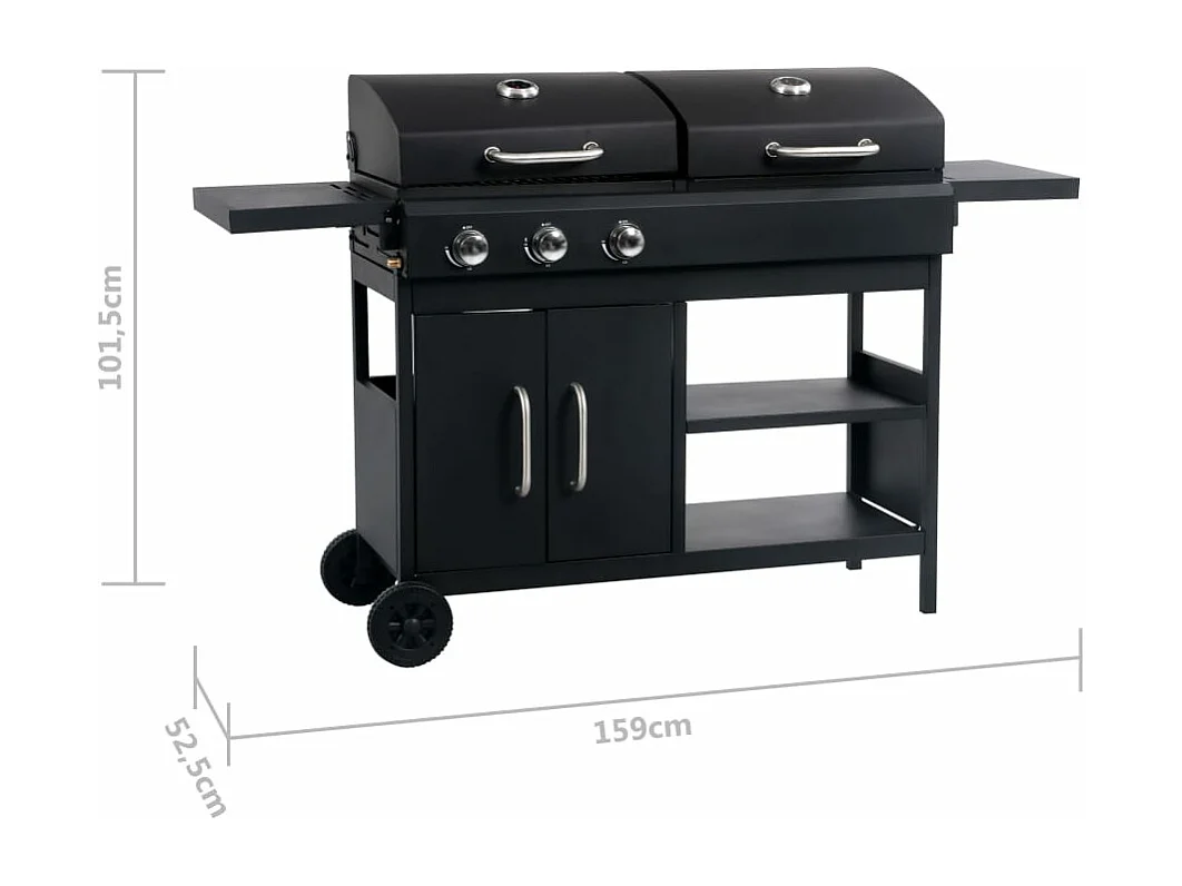 Gas-/houtskoolbarbecue met 3 branders