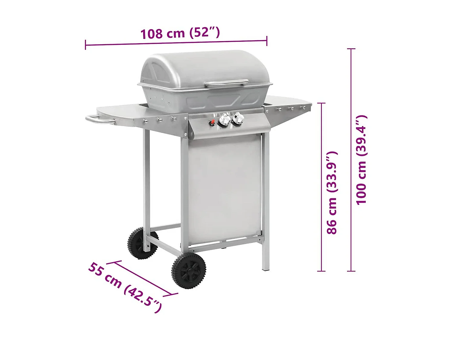 Gasbarbecue en grill met 2 kookzones roestvrij staal zilver