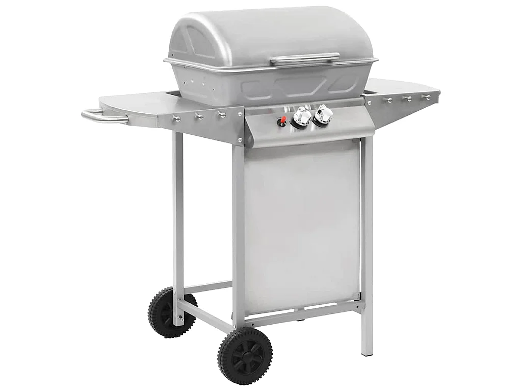 Barbecue a Gas con Griglia 2 Fornelli Argento Acciaio Inox
