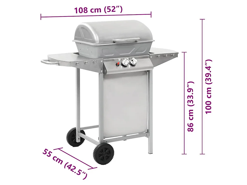 Barbecue a Gas con Griglia 2 Fornelli Argento Acciaio Inox