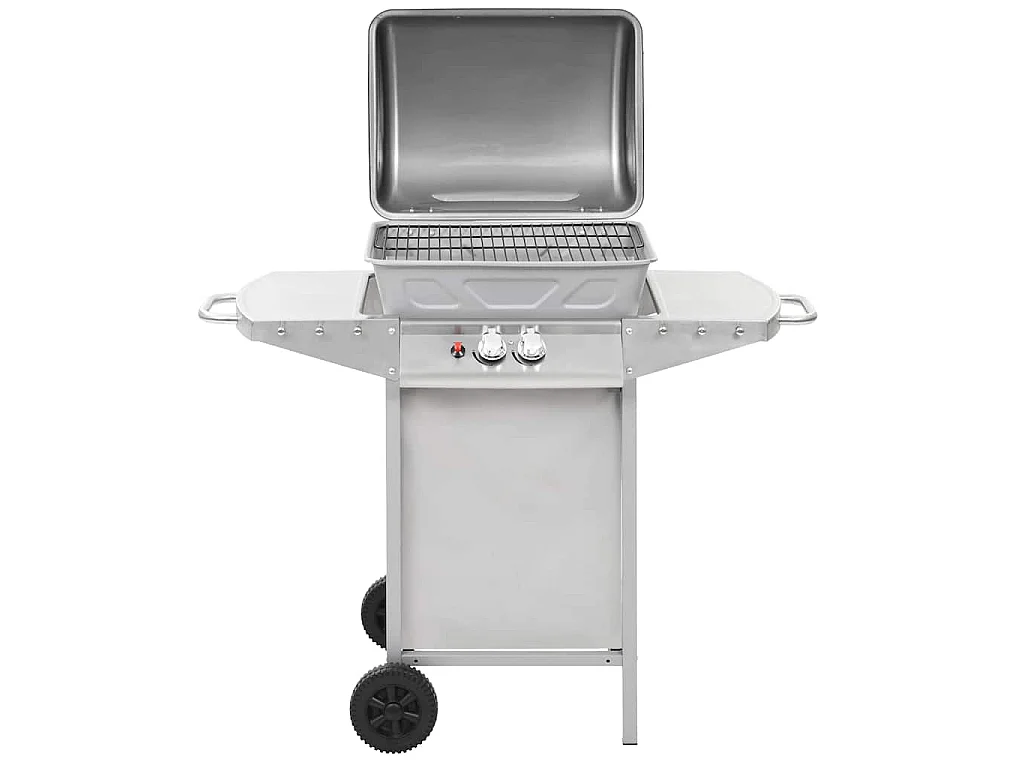Barbecue a Gas con Griglia 2 Fornelli Argento Acciaio Inox