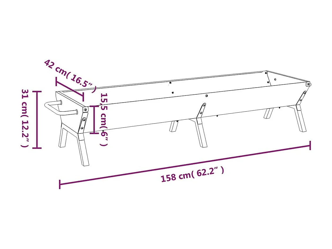 Tabuleiro de churrasco 158x42x31 cm aço inoxidável prateado