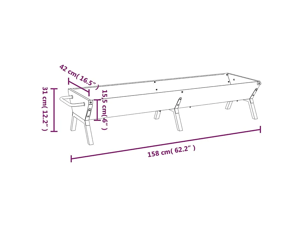 Vassoio per Barbecue Argento 158x42x31 cm Acciaio Inox