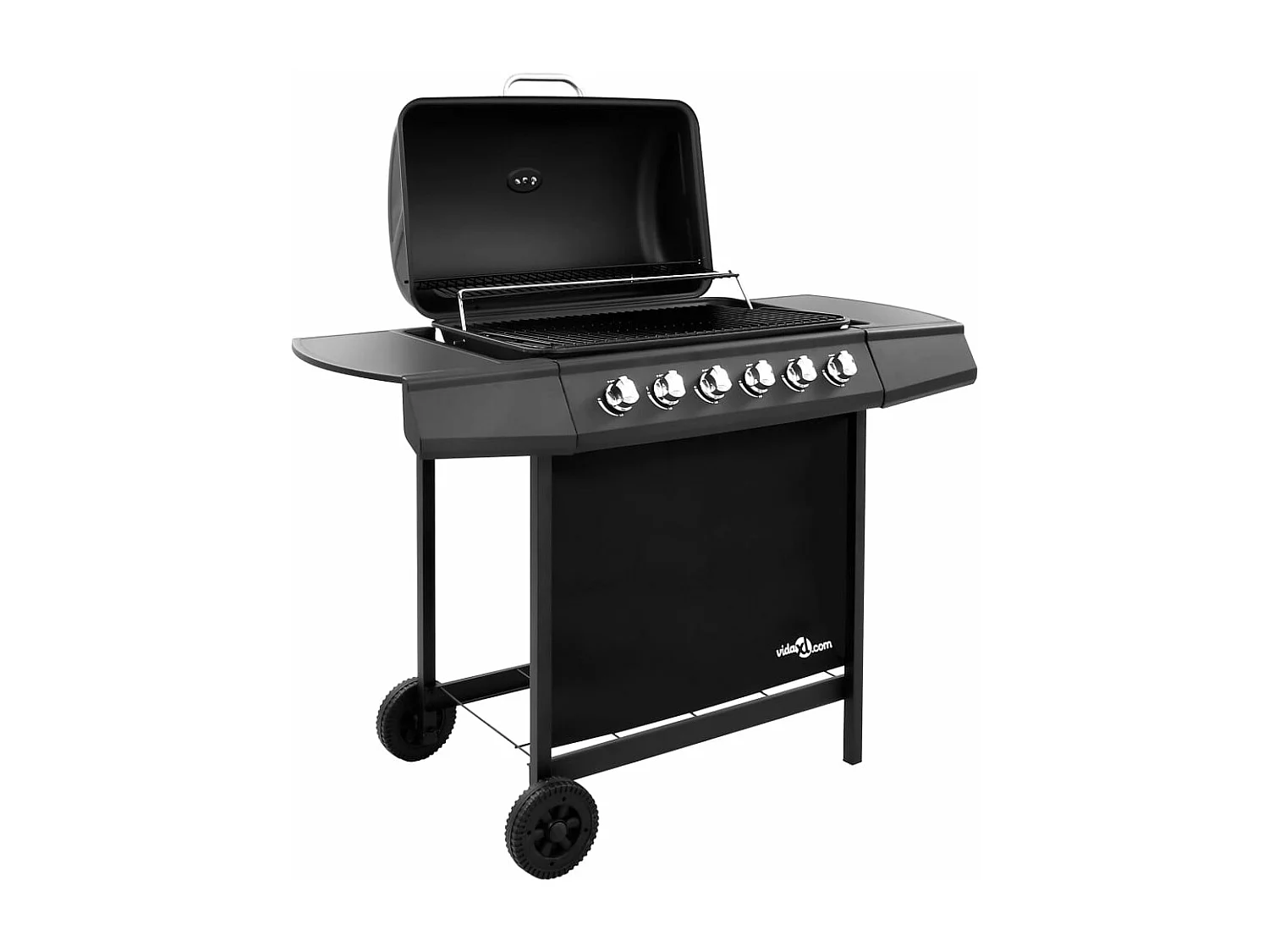 Barbacoa de gas de 6 quemadores en negro con termómetro integrado y funda protectora