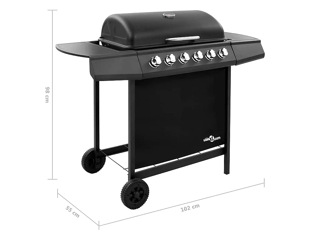 Barbecue gril à gaz avec 6 brûleurs Noir