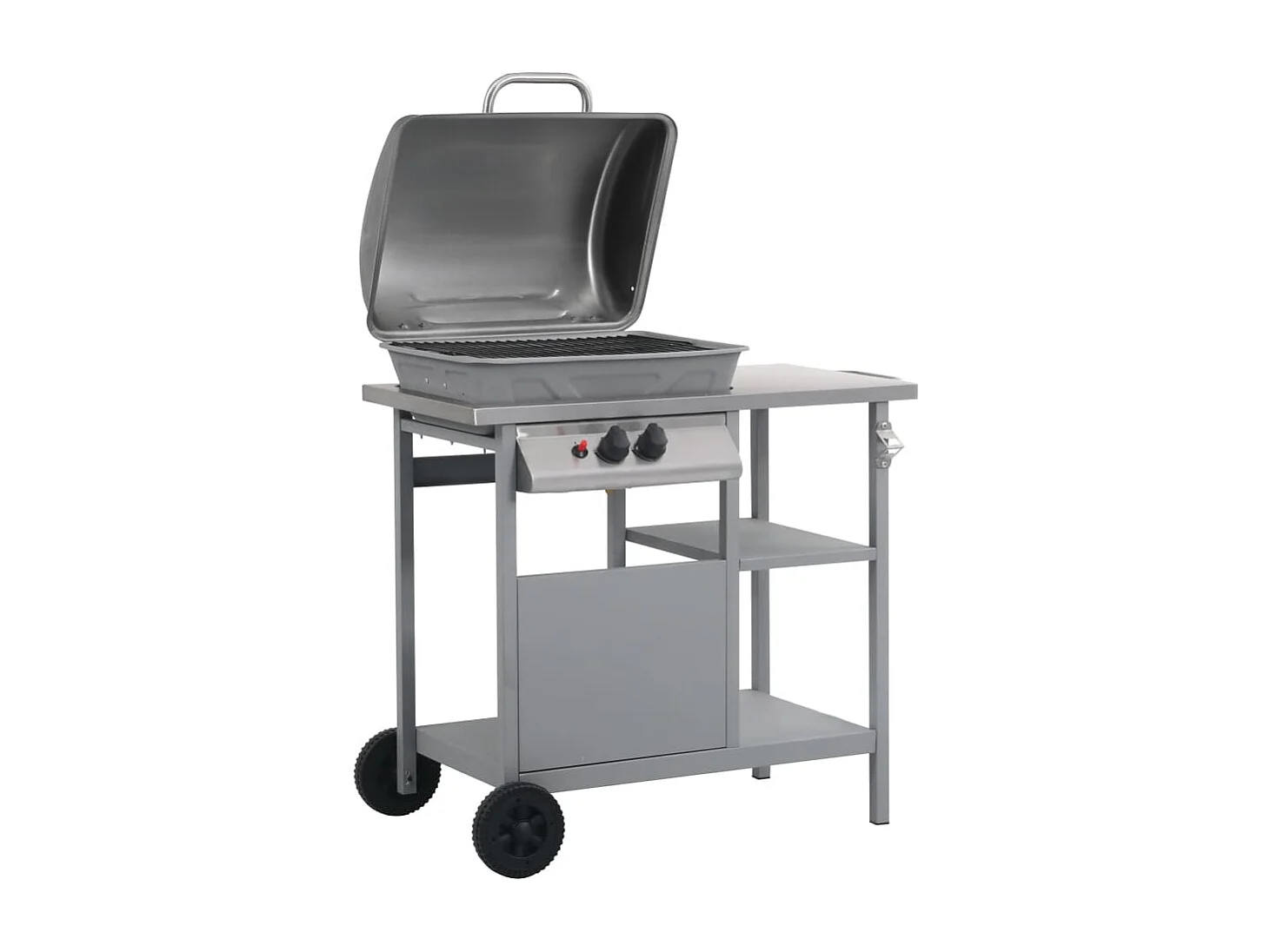 Gasbarbecue met 3-laags zijtafel zwart en zilverkleurig