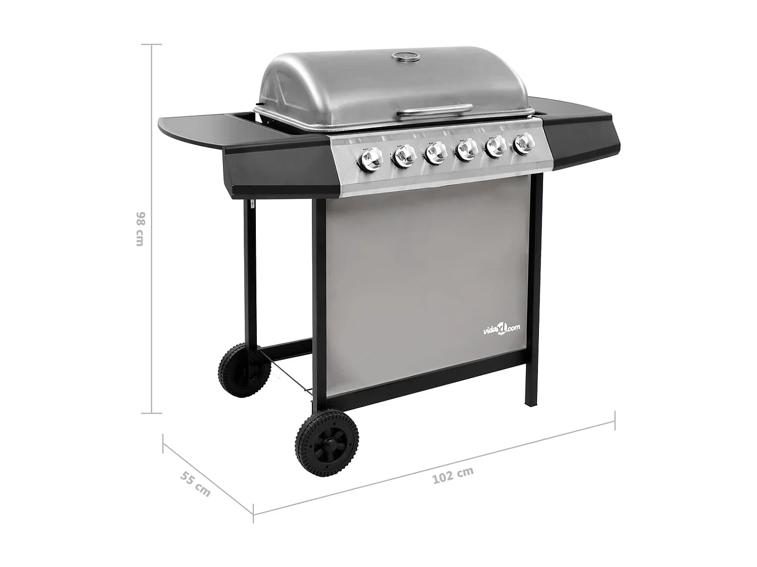 Gasbarbecue met 6 branders zwart en zilverkleurig