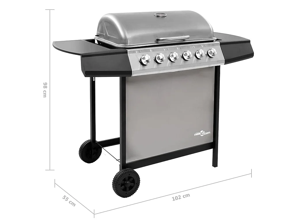 Barbecue gril à gaz avec 6 brûleurs Noir et argenté