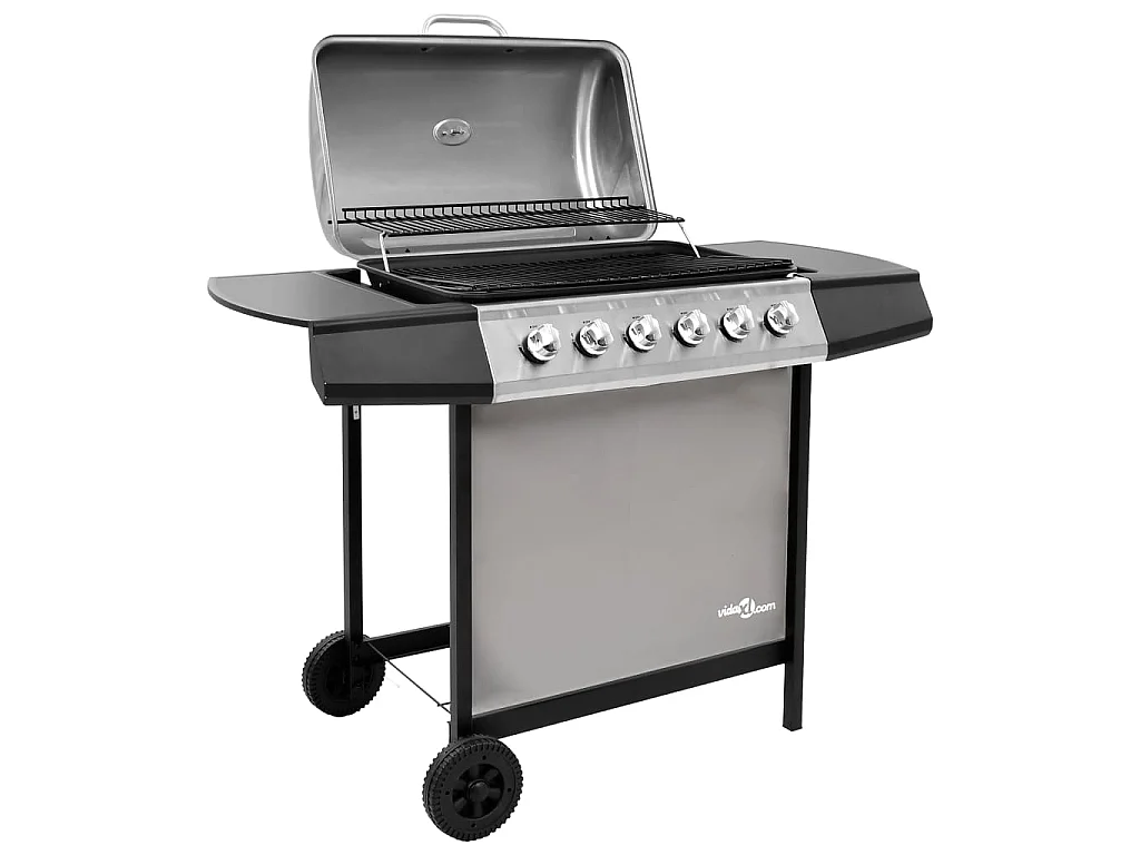 Barbecue gril à gaz avec 6 brûleurs Noir et argenté