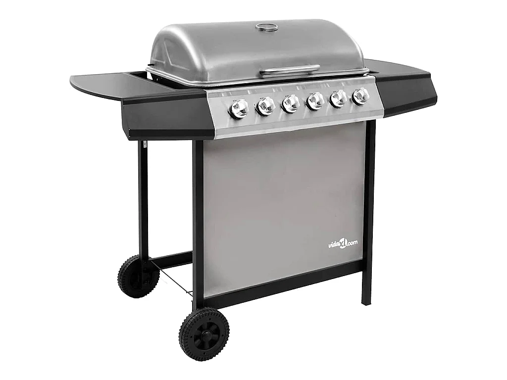 Barbecue gril à gaz avec 6 brûleurs Noir et argenté